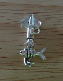 LG 3D Octopus Squid with Fish Sterling Silver Charm