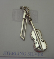 Lg 26x10mm Movable Violin Sterling Silver Charm