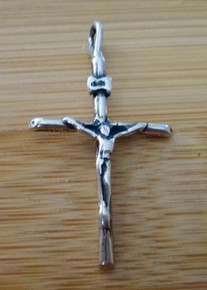 20x36mm 3D Thin Crucifix Cross Sterling Silver Pendant Charm
