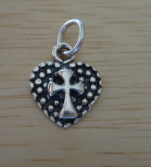 12x15mm Small Cross in Decorative heart Sterling Silver Charm