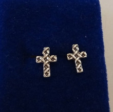 7x11mm TINY Weave Pattern Cross Sterling Silver Stud Earrings