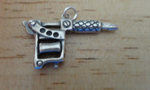 3D 33x20mm 6g Tattoo Gun Machine Sterling Silver Charm!