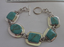 7.25" Sterling Silver 23g Turquoise Inlayed Toggle Bracelet