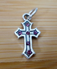 11x20 Beautiful Small Cross with 6 Purple Crystals Charm