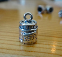 7x11mm 3D Small Keg says Beer Sterling Silver Charm hollow bottom