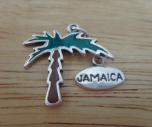23x22mm Movable Enamel Palm Tree Jamaica Sterling Silver Charm