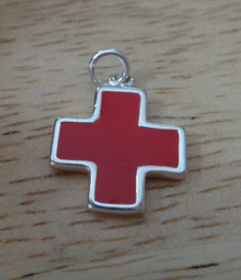 14x18mm Enameled First Aid Red Cross Sterling Silver Charm