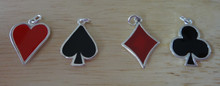 Playing Card Poker Suits Hearts, Clubs, Spades, Diamonds Sterling Silver enamel Charms