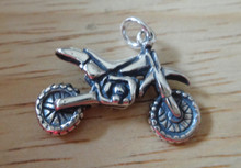 3D 23x12mm Detailed Motorcycle Dirt Bike Sterling Silver Charm