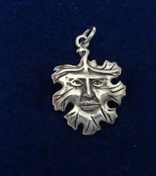 detailed Face on an Oak Leaf Sterling Silver Charm