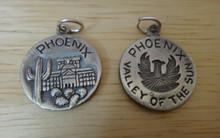 16mm says city of Phoenix Valley of the Sun double sided Sterling Silver Charm