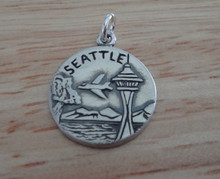 15mm says Seattle City of Goodwill Space Needle  double sided Sterling Silver Charm