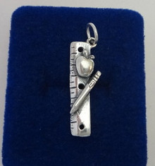 Heavy School Ruler Apple Pencil Sterling Silver Charm