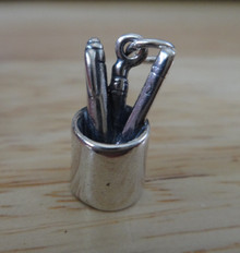 3D 7x17mm Pen & Pencil Cup Office Tool Sterling Silver Charm!