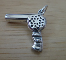 3D 17x18mm Hair Blow Dryer Hairdresser Sterling Silver Charm