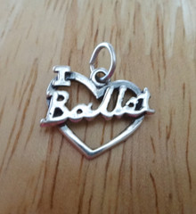 I Love Ballet Cut out Heart Dance Sterling Silver Charm