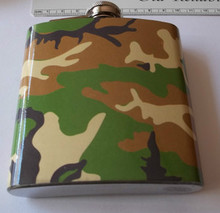 Small 6oz Stainless Steel Green Brown Camo Engravable 3.5" by 3.5" Flask
