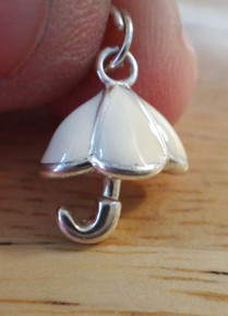 3D 15x12mm White Enamel Wedding Shower Umbrella Sterling Silver Charm