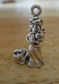 Girl Carrying a Cat with Present Sterling Silver Charm