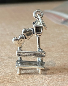 3D 12x23mm Park Bench with Hearts & Lamp Post Sterling Silver Charm