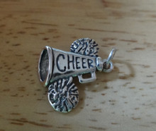 says Cheer on Megaphone Pom Poms Sterling Silver Charm