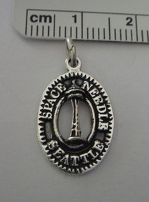 Oval says Space Needle Seattle Sterling Silver Charm