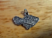 19x15mm map of Maui Hawaii says Kahului Sterling Silver Charm