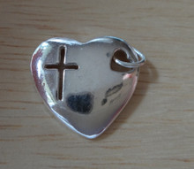 Heart with Cut out Cross & Heart Sterling Silver Charm