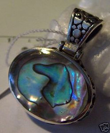 Sterling Silver Large Oval Abalone Pendant