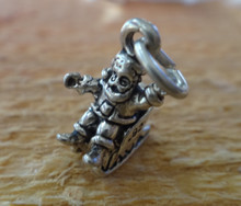 3D 10x13mm Santa in Sleigh Holiday Sterling Silver Charm