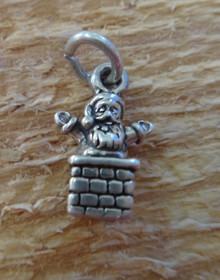 3D 8x12mm TINY Santa in Chimney Holiday Sterling Silver Charm