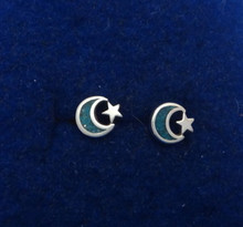 Tiny 6mm Blue Turquoise Moon Star Stud Sterling Silver Earrings