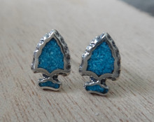 Tiny 6x10mm Blue Turquoise Arrowhead Stud Sterling Silver Earrings