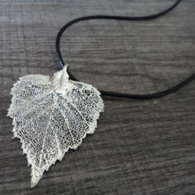 16-19" leather with Silver Plated Delicate 2"x1.5" Ovate Shaped Leaf Pendant
