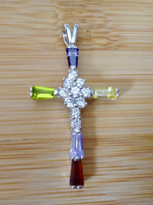 20x39mm Multicolor Color Crystals in Cross Pendant Sterling Silver Charm