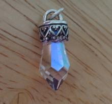 3D 7x19mm Looks like a Healing Aurora Borealis Crystal on a Sterling Silver Charm