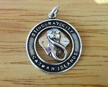 19mm says Stingray City Cayman Islands Sterling Silver Charm