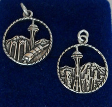 Seattle Washington Skyline Disk Sterling Silver Charm
