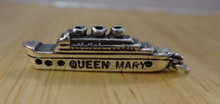 3D 27x7mm Cruise Ship says Queen Mary Sterling Silver Charm