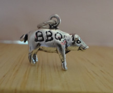 3D 19x12mm Solid Pig says BBQ Sterling Silver Charm