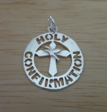 18 mm says Confirmation cut out w/ Cross & Dove in center Sterling Silver Charm