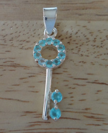 13x27mm Skeleton Key with Blue Crystals Sterling Silver Charm