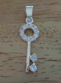13x27mm Skeleton Key with Clear Crystals Sterling Silver Charm