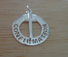 18 mm says Confirmation cut out with Cross in center Sterling Silver Charm