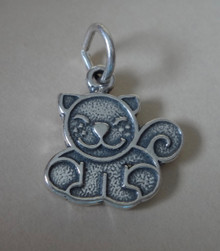 16x16mm Cute Flat Whimsical Smiling Cat Sterling Silver Charm!