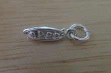 3D 3x13mm Tiny Pea Pod with 4 Peas Sterling Silver Charm