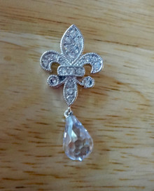 Fleur de Lis with Clear Crystals Sterling Silver Charm Pendant
