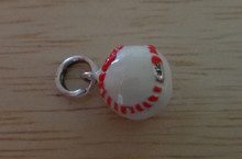 3D Red & White Enamel Baseball Softball Sterling Silver Charm
