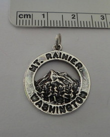 says Mt. Rainier Mountain Washington Sterling Silver Charm