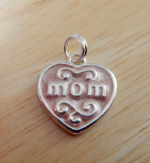 15x15mm Pink Enamel Heart says Mom on it Sterling Silver Charm